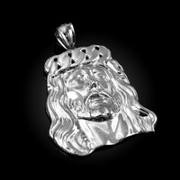 White Gold Jesus Face Cuban Link Crown Pendant
