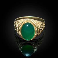 Gold Om Green Onyx Oval Gemstone Mens Ring