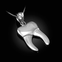 Polished White Gold Molar Tooth Dental Charm Necklace