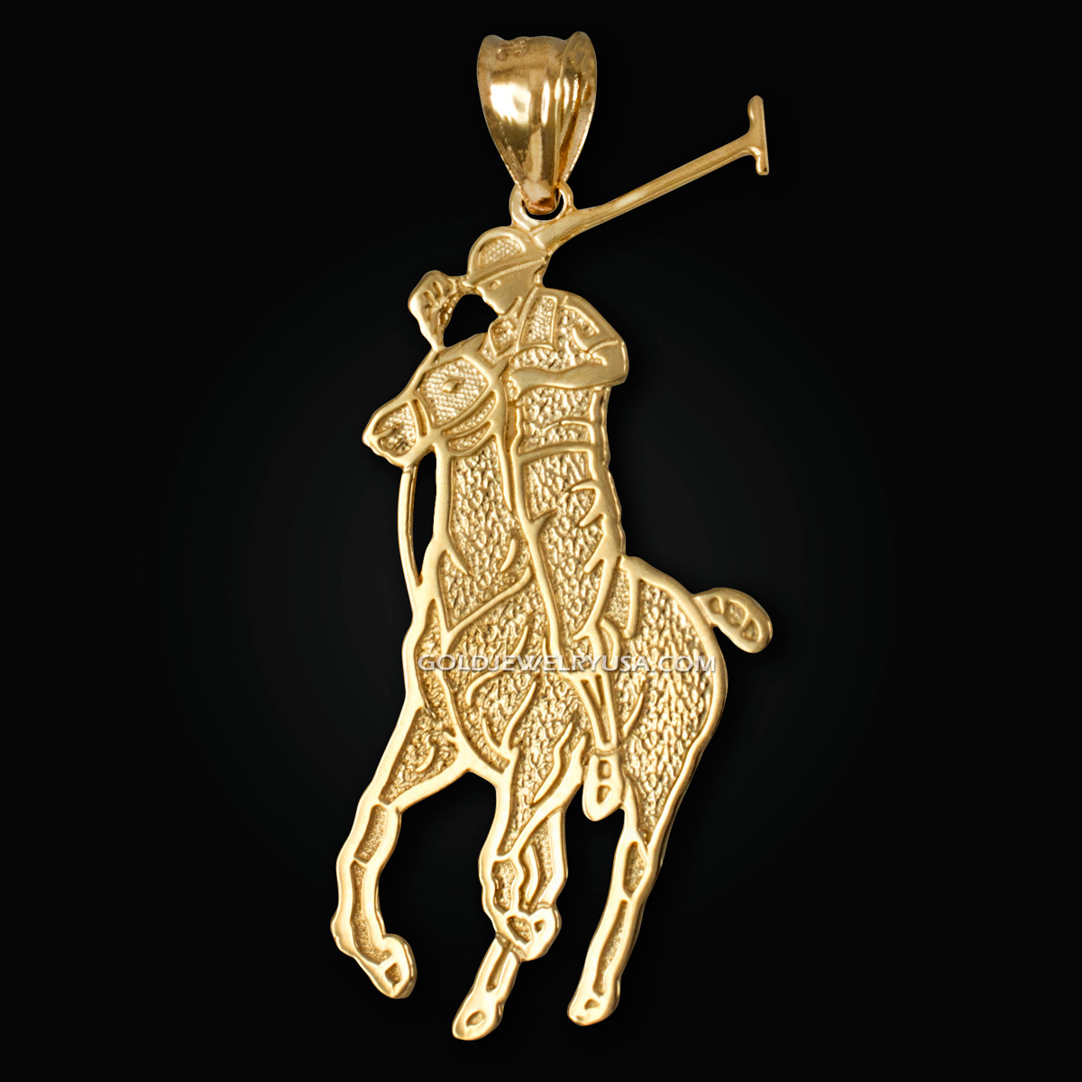10K Yellow Gold Polo Horse Rider Charm Pendant