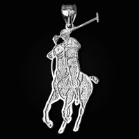 White Gold Polo Horse Rider Pendant