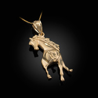 Yellow Gold Stallion Horse Satin DC Pendant Necklace