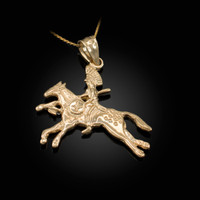 Solid Gold Indian Chief Horse Rider Pendant Necklace