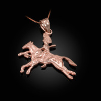 Solid Rose Gold Indian Chief Horse Rider Pendant Necklace