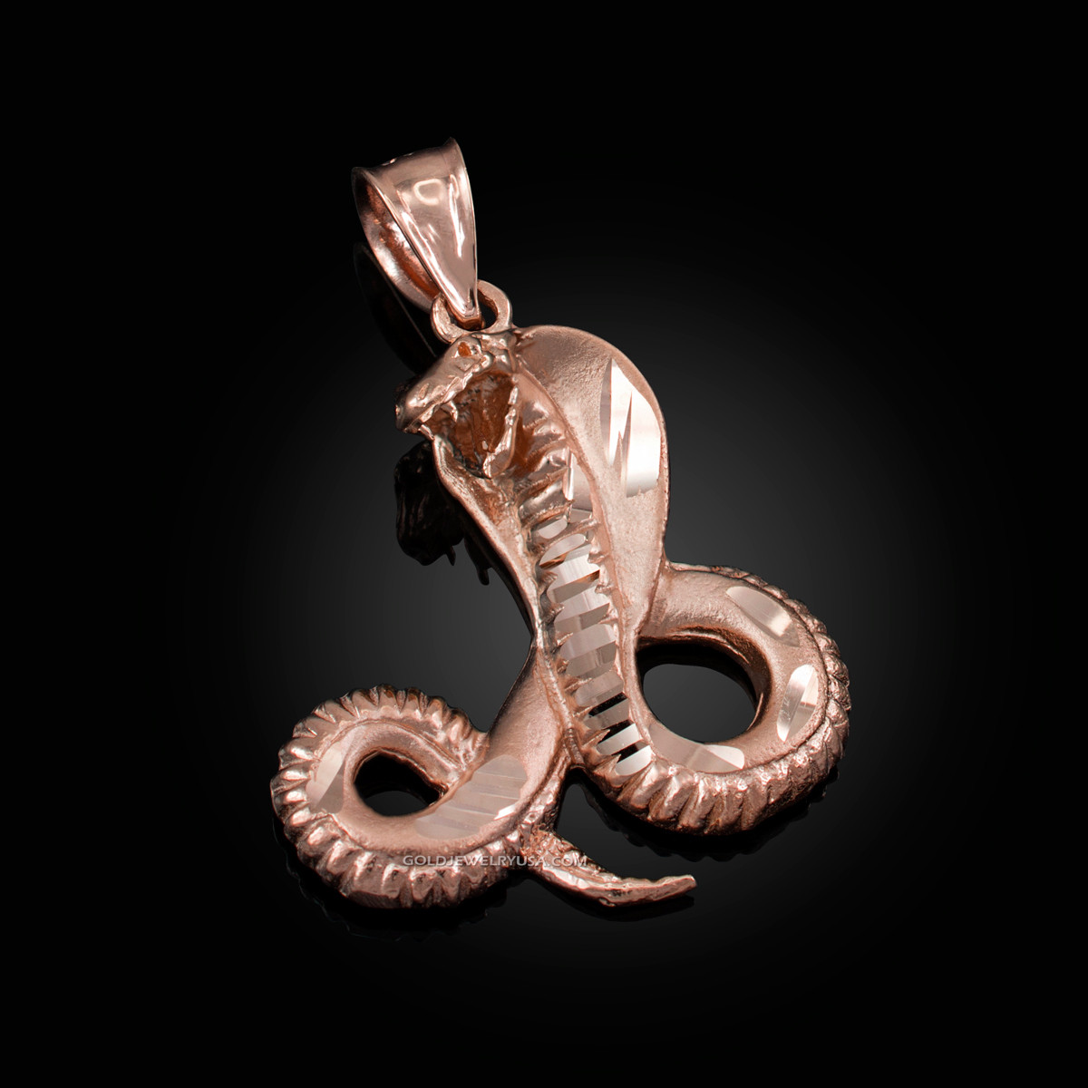 Rose Gold King Cobra Snake Satin Finish Diamond Cut Pendant