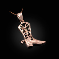 Rose Gold Filigree Cowboy Boot Pendant Necklace