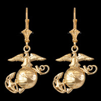 14K Yellow Gold US Marine Corps Leverback Earrings