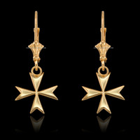 14K Yellow Gold Maltese Cross Earrings