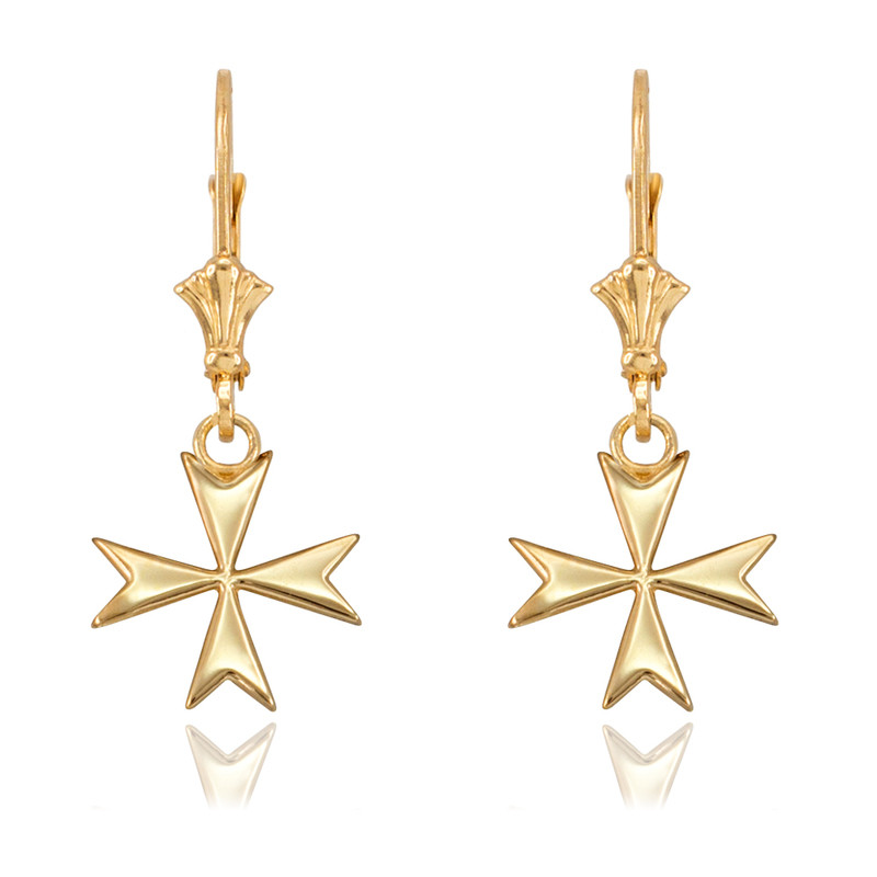 14K Gold Maltese Cross Earrings