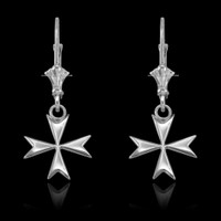14K White Gold Maltese Cross Earrings