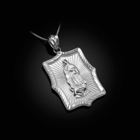 Virgin Mary White Gold DC Pendant Necklace