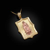 Two-Tone Yellow & Rose Gold  Virgin Mary DC Pendant Necklace