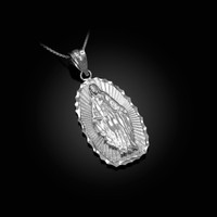 White Gold  Virgin Mary DC Pendant Necklace
