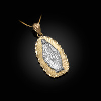Two-Tone Yellow & White Gold  of Virgin Mary DC Pendant Necklace
