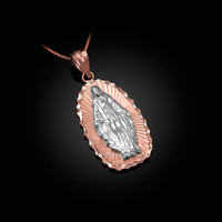 Two-Tone Rose & White Gold  of Virgin Mary DC Pendant Necklace