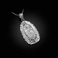 White Gold Virgin Mary DC Pendant Necklace