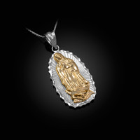 Two-Tone White & Yellow Gold Virgin Mary DC Pendant Necklace