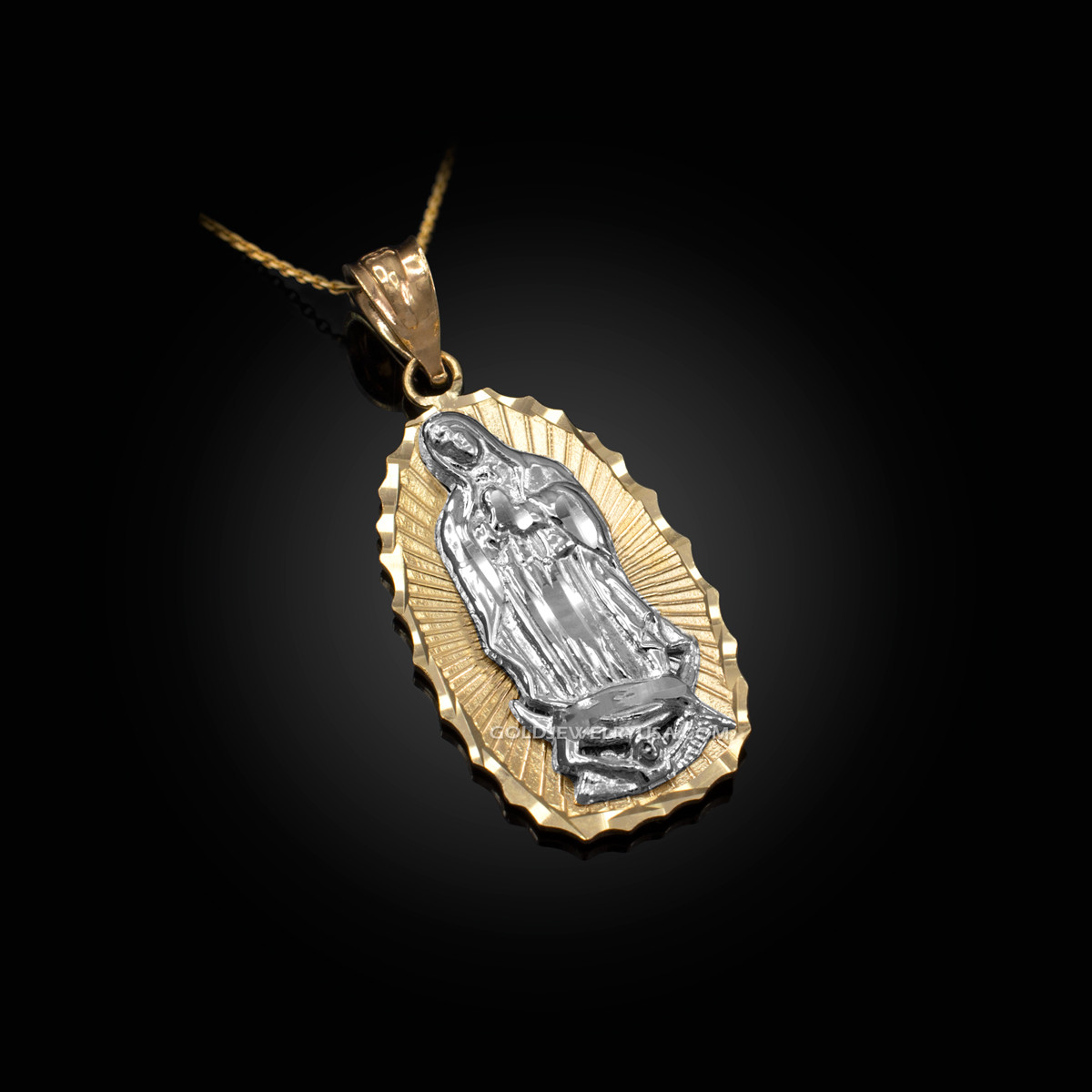 Two-Tone Yellow & White Gold Our Lady Of Guadalupe Diamond Cut