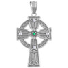 White Gold Celtic Trinity Diamond Cross Pendant with Emerald
