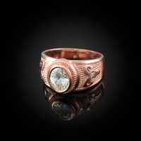 Rose Gold Aries Zodiac Sign April Birthstone Clear CZ Ring