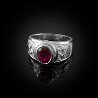 White Gold Cancer Zodiac Sign July Birthstone Red CZ Ring