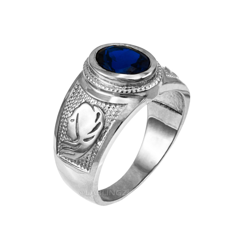 Color Sapphire Virgo Stone Solid White Gold Virgo Zodiac Sign