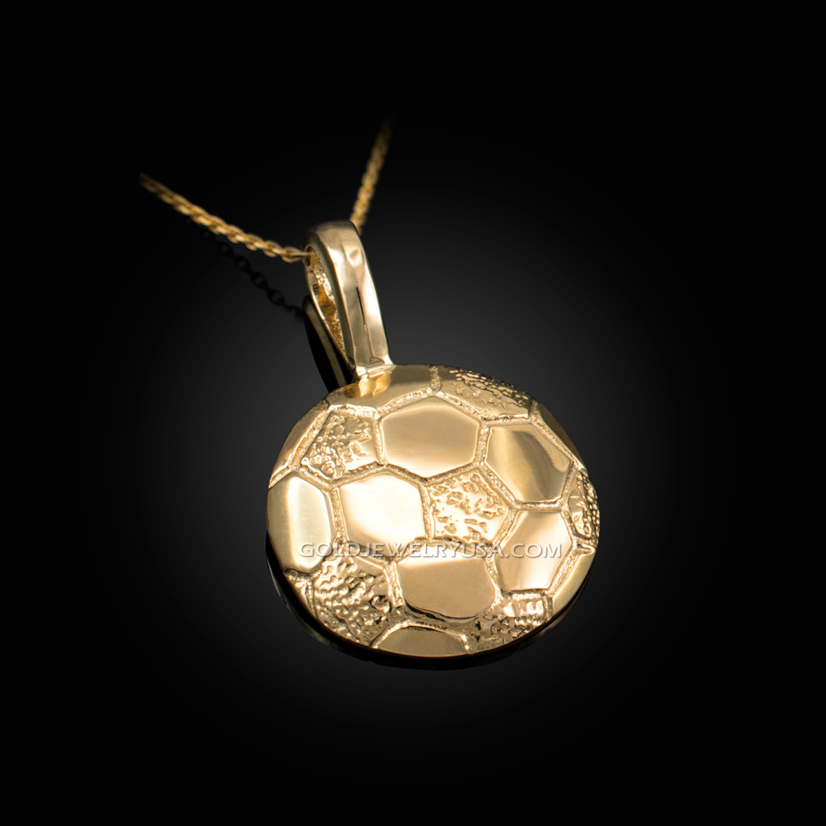 Solid Yellow Gold Soccer Ball Sports Pendant Necklace