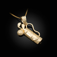 Polished Yellow Gold Golf Bag Pendant Necklace