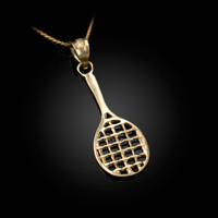 Yellow Gold Tennis Racket DC Pendant Necklace