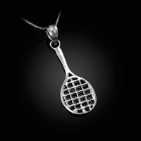 White Gold Tennis Racket DC Pendant Necklace