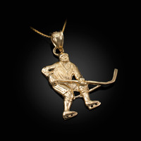Yellow Gold Ice Hockey Player Pendant Necklace
