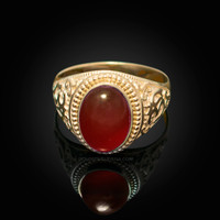 Gold Om Oval Cabochon Red Onyx Yoga Ring