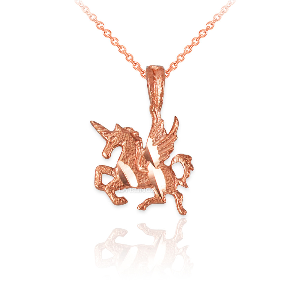 Rose Gold Tiny Flying Unicorn DC Charm Necklace