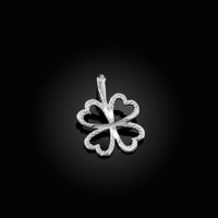White Gold Tiny Irish Shamrock Clover DC Charm Necklace