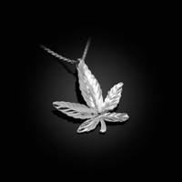 White Gold Marijuana Leaf Cannabis DC Charm Necklace
