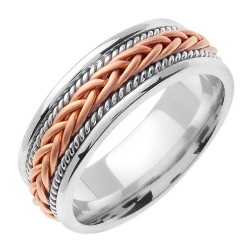 Hand Braided Two-tone White & Rose Gold Wedding Band
