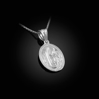White Gold Praying Virgin Mary Medallion Charm Necklace