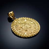 Yellow Gold Aztec Mayan Sun Calendar Extra Large Pendant (XL/XXL)