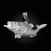 White Gold DC Textured Sea Bass Fish Pendant