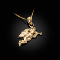 Polished Yellow Gold Trumpeting Angel DC Charm Necklace