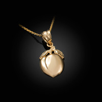 Polished DC Yellow Gold Peach Fruit Charm Necklace