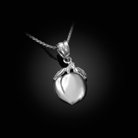 Polished DC White Gold Peach Fruit Charm Necklace