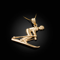 Yellow Gold Male Alpine Skier Pendant Necklace