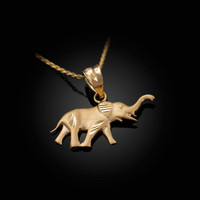 Satin DC Yellow Gold Elephant Charm Necklace