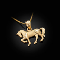 Satin DC Yellow Gold Horse Charm Necklace