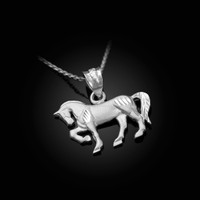Satin DC White Gold Horse Charm Necklace