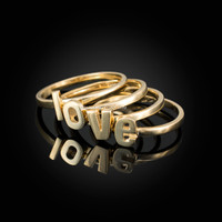 Yellow Gold Personalized Initial Alphabet Letter Stackable Ring