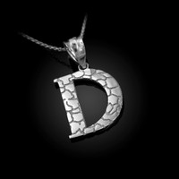 White Gold Nugget Initial Letter "D" Pendant Necklace