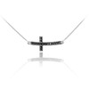 14K White Gold Sideways Black Diamond Cute Curved Cross Necklace