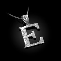 White Gold Nugget Initial Letter "E" Pendant Necklace